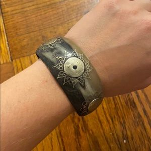 Horn and Sterling Silver Bangle Bracelet